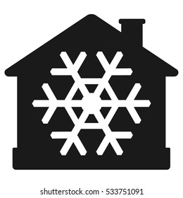 Air conditioner icon, house with snowflake. Vector illustration isolated on white background
