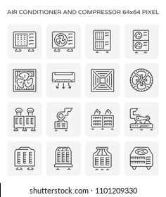 Air conditioner icon. Including with air compressor, condenser unit, ventilation, duct and chiller. That is a part of HVAC systems to removing heat and moisture from interior.  Vector icon set design.