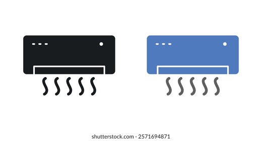 Air conditioner icon set in black and colored