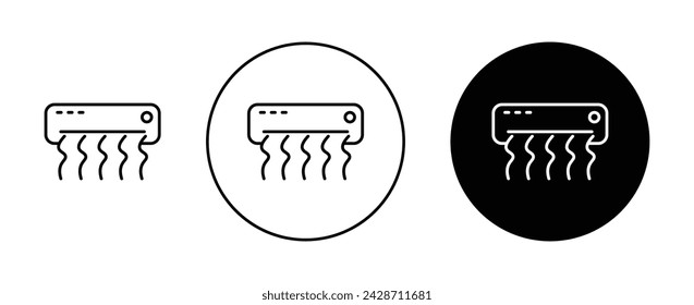 Air Conditioner Icon Set. Condition Climate Supply Vector Symbol in a Black Filled and Outlined Style. Breathe Easy Sign.