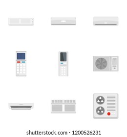 Air conditioner icon set. Flat set of 9 air conditioner vector icons for web design