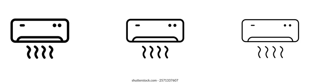 Air conditioner icon in tree different line stroke sizes.