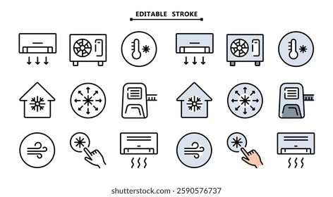 Air conditioner icons set. Editable stroke. Home appliance. Electrical equipment. Vector color icons collection for your website, mobile, presentation, and logo design