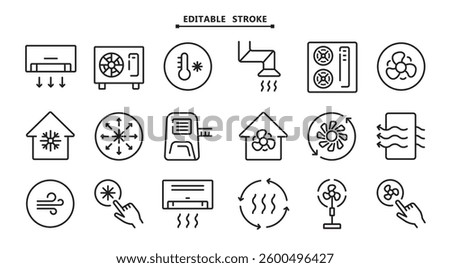 Air conditioner icons set. Editable stroke. Home appliance. Electrical equipment. Vector outline icons collection for your website, mobile, presentation, and logo design