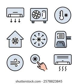 Air conditioner icons set. Home appliance. Electrical equipment. Vector color icons collection for your website, mobile, presentation, and logo design