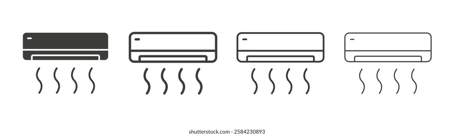 Air Conditioner icons set. Liner outlined and flat black color