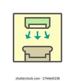 Air conditioner inside room and wind direction control vector icon design, editable stroke.