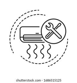 Air conditioner installation black line icon. Mounting and setting the air conditioner. Handyman services. Pictogram for web page, mobile app, promo. UI UX GUI design element. Editable stroke.