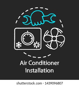 Air conditioner installation chalk concept icon. Home service for electronic devices idea. Vector isolated chalkboard illustration