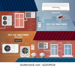 Air conditioner installment and air conditioning repair. Split system check ventilation systems. Installation of air conditioners service banner 