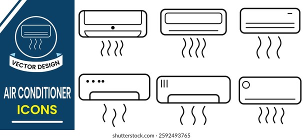 Air conditioner line icon vector design set. AC cooling icon, silhouette design. Vector illustration.