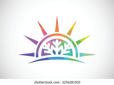 Air conditioner low poly logo sign symbol. Hot and cold symbol