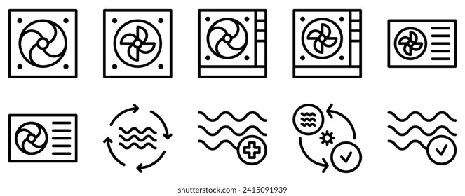 air conditioner maintenance icon line style set collection.