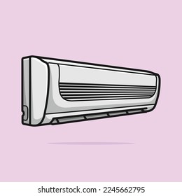 Air conditioner mounted on a light purple wall