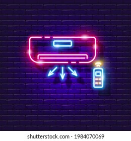 Señal de neón con aire acondicionado. Ilustración vectorial para el diseño. Equipamiento de aire acondicionado.