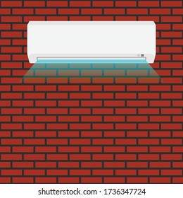 air conditioner on red brick wall.