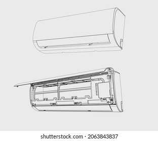 Air Conditioner Open and close on white isolated background vector line art 