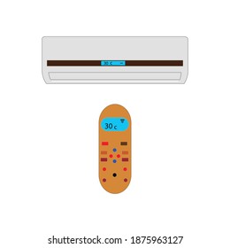 An Air Conditioner and Orange Remote On White