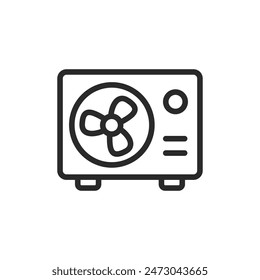 Air conditioner outdoor unit, linear style icon. Radiator and fan. Editable stroke width