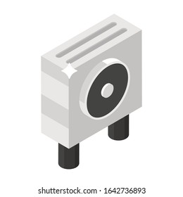 Air conditioner outer display, isometric icon of ac condenser vector  