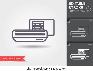 Air conditioner. Outline icon with editable stroke. Linear symbol of the home appliances with shadow