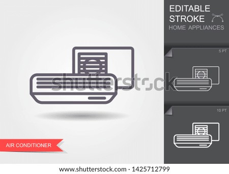 Air conditioner. Outline icon with editable stroke. Linear symbol of the home appliances with shadow