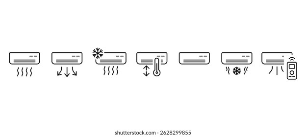 Symbolsatz für die Umrisslinie der Klimaanlage. AC Line Art Logo. Vektorgrafik einzeln auf transparentem Hintergrund. Bearbeitbarer Strich