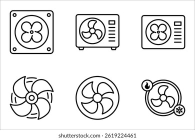 Air conditioner outline icons set, Heating, ventilation and cooling systems vector illustration on white background