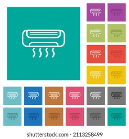 Klimageräte umreißen mehrfarbige Flachsymbole auf einfarbigem Hintergrund. Weiße und dunklere Icon-Variationen für Hover oder aktive Effekte.