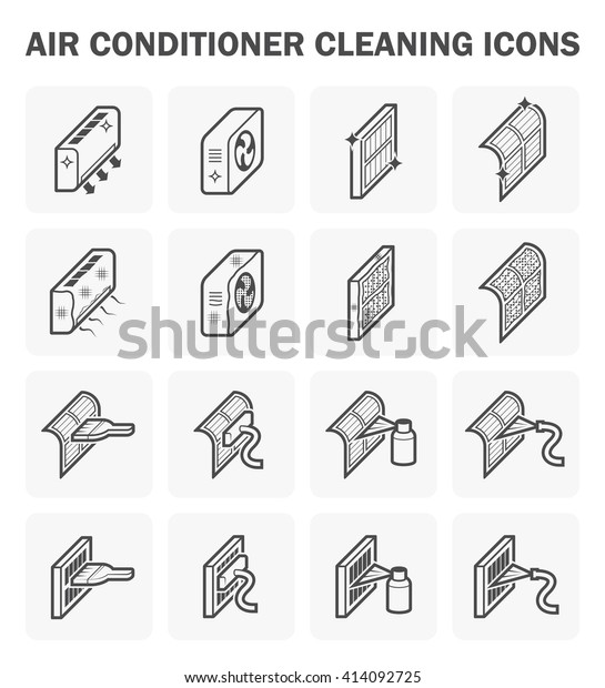 エアコンとエアフィルターの清掃アイコンセット のベクター画像素材 ロイヤリティフリー