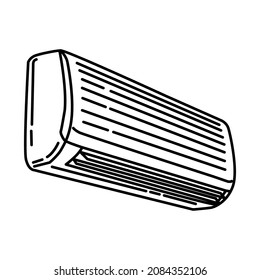 Air Conditioner Part of Furniture and Home Interior Hand Drawn Icon Set Vector.