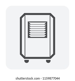 Air conditioner portable type icon. Also called portable air conditioner. For removing heat and moisture from interior of home or office. Easily to move. Divided to evaporative or refrigerated.