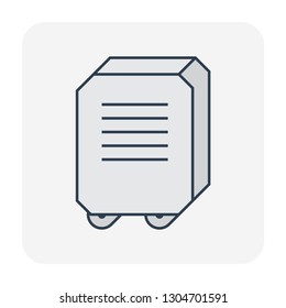 Air conditioner portable type icon. Also called portable air conditioner. For removing heat and moisture from interior of home or office. Easily to move. Divided to evaporative or refrigerated.