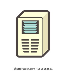 Air conditioner portable type icon. Also called portable air conditioner. For removing heat and moisture from interior of home or office. Easily to move. Divided to evaporative or refrigerated.