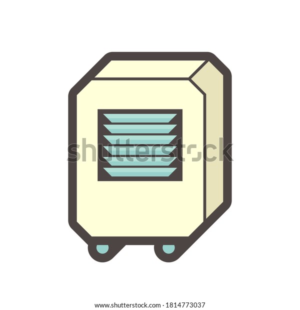Air conditioner portable type icon. Also\
called portable air conditioner. For removing heat and moisture\
from interior of home or office. Easily to move. Divided to\
evaporative or\
refrigerated.