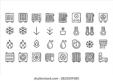 Air Conditioner Radiator Fan and Temperature Vector Icons for HVAC Design