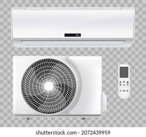 Air conditioner realistic set with cooling and ventilation equipment isolated vector illustration