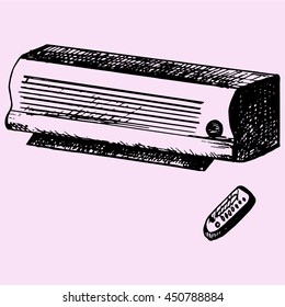 Air conditioner remote control, doodle style sketch illustration hand drawn vector 