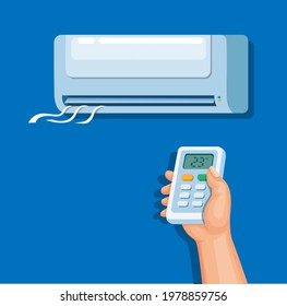 Air conditioner with remote control, electronic home concept in cartoon illustration vector
