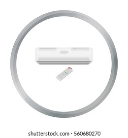 Air conditioner with remote control icon in cartoon style isolated on white background. Office furniture and interior symbol stock vector illustration.