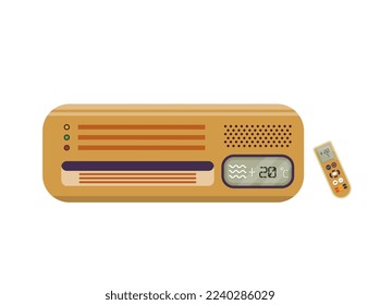 Air conditioner with remote control isolated. Flat vector illustration.