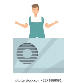 Air conditioner repair icon cartoon vector. House service. Man install