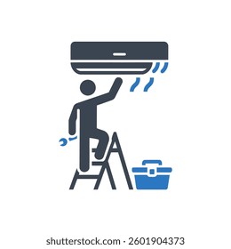Air Conditioner Repairing with Heat Icon On White Background
