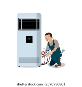 Air Conditioner Service Technician Cartoon Character Design Illustration vector eps format suitable for your design needs logo illustration animation etc