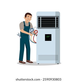 Air Conditioner Service Technician Cartoon Character Design Illustration vector eps format suitable for your design needs logo illustration animation etc