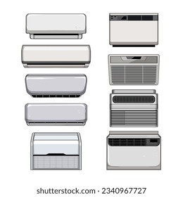 air conditioner set cartoon. cold climate, wall fan, wind flow air conditioner sign. isolated symbol vector illustration