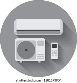 Air conditioner set flat icon with long shadow