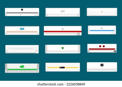 Air conditioner set vector. 12 units AC