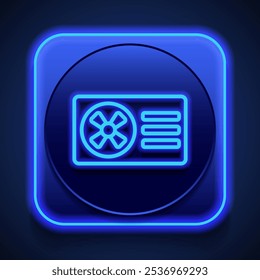 Air conditioner simple icon vector. Flat design. Blue neon style on button. With shadow.ai