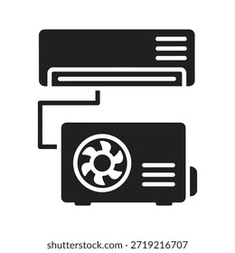 Unidade de divisão de ar condicionado ícone de vetor preto sólido branco isolado fundo resfriamento controle climático símbolo ilustração de design gráfico